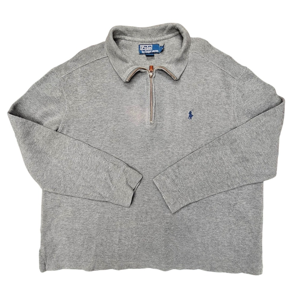 Polo Ralph Lauren Quarter Zip Pullover Mens Large Gray Cotton Knit Preppy Casual